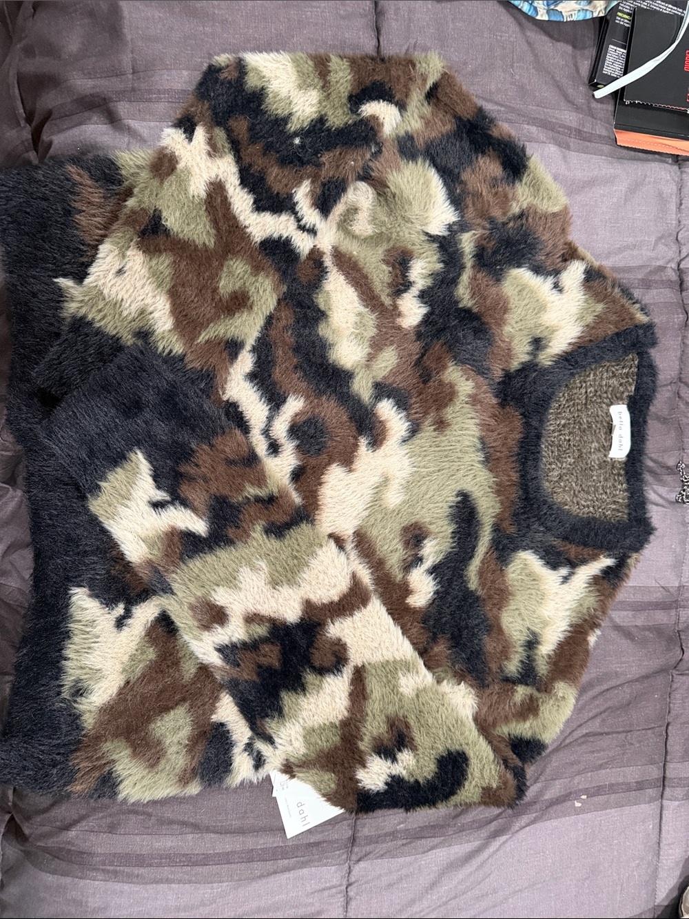 Bella Dahl Woman’s Camouflage Fuzzy Crewneck Sweater - Multi Color
